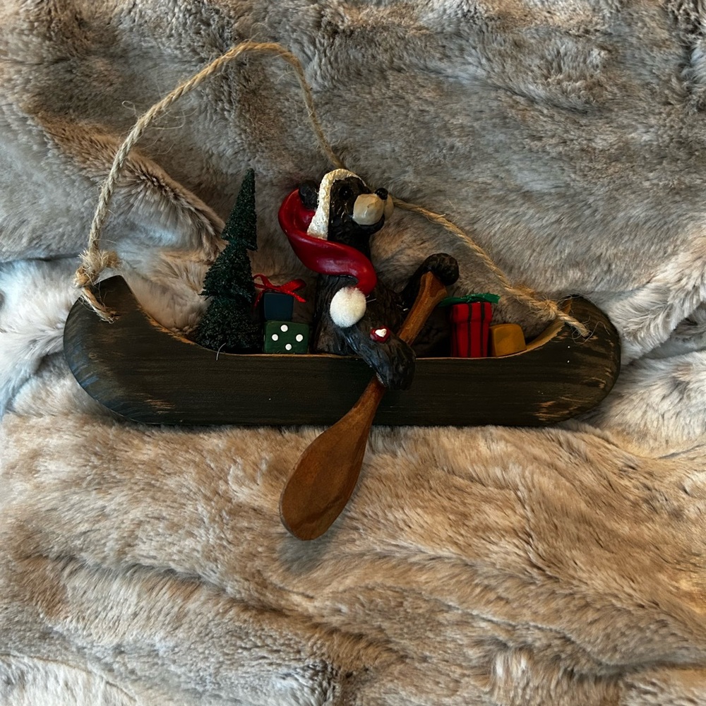 Kurt S Adler bear in canoe Christmas Ornament